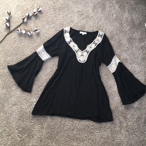 Boho black shirt with lace detail